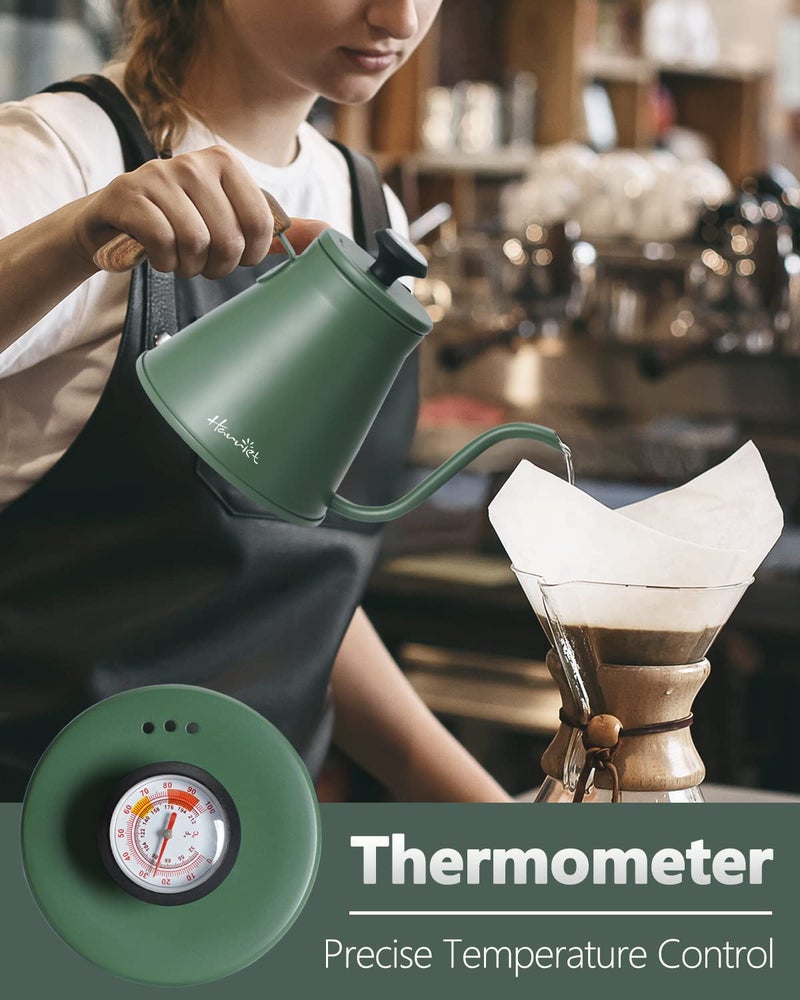 Harriet Gooseneck Pour Over Kettle  37oz Stainless Steel with Thermometer & Anti-Hot Handle  for Coffee & Tea - Image 2